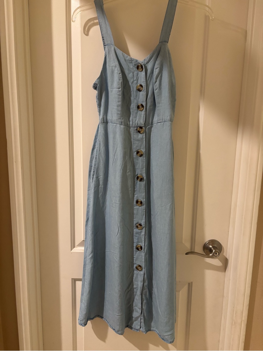 Light Blue Button-Front Midi Dress